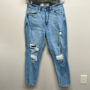 Hollister Curvy High Rise Mom Jean Vintage Stretch Denim Ripped 3R